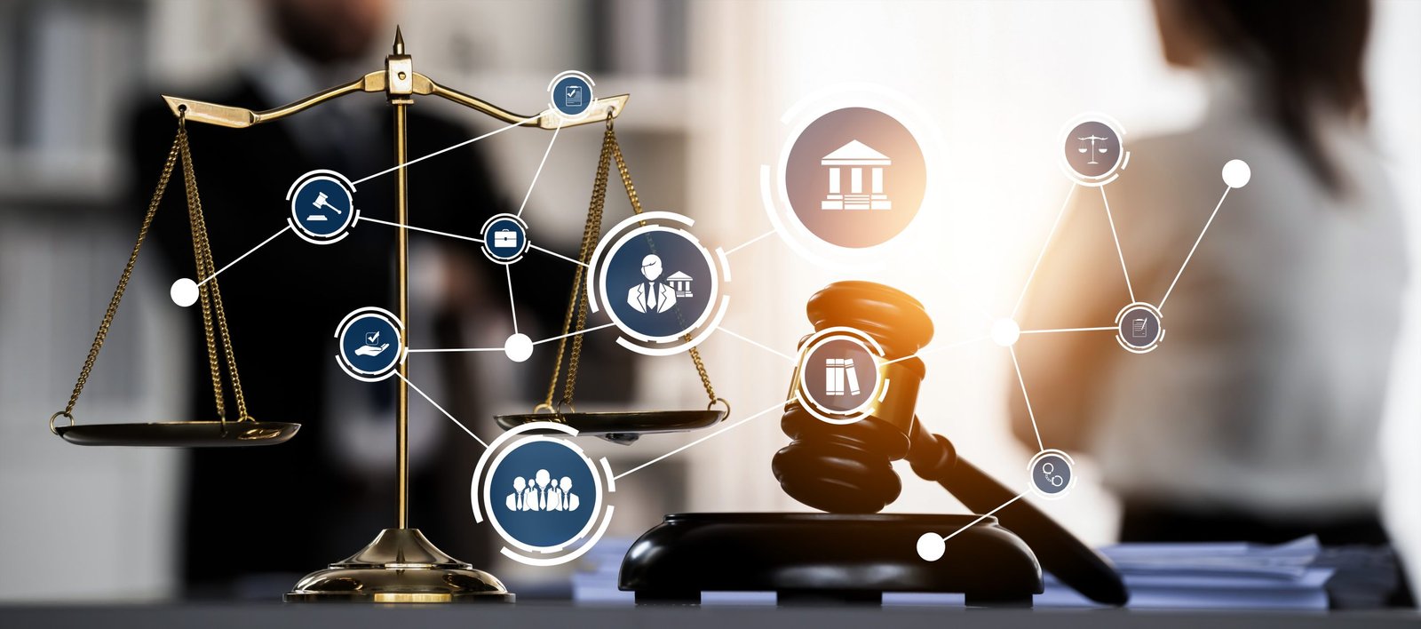 Smart law, legal advice icons and astute lawyer working tools in lawyers office